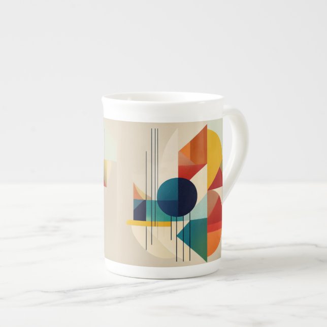 Geometric Abstract Art in Bauhaus Style Bone China Mug (Front Right)