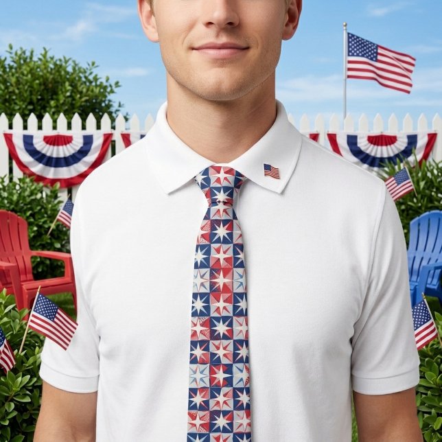Geometric Abstract Art Patriotic Star Independence Tie (Geometric Abstract Art Patriotic Star Independence Neck Tie)