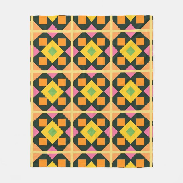 Geometric Abstract Art with Vibrant Colours Fleece Blanket (Front)