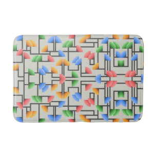 Geometric Abstract, Blue, Gold, Coral, Green Bath Mat