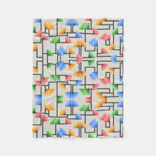 Geometric Abstract, Blue, Gold, Coral, Green Fleece Blanket