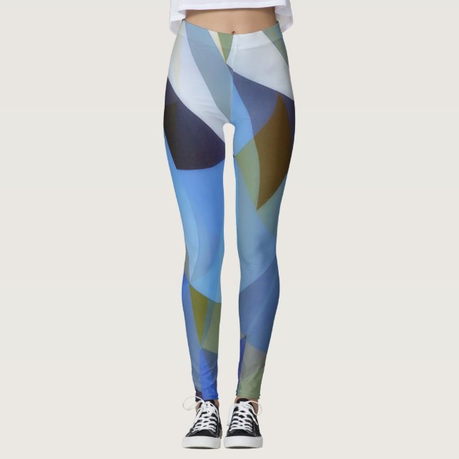 Geometric Abstract Blue Green Art Leggings (Front)