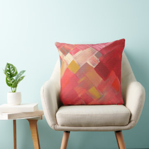 Geometric Abstract Brushstrokes Red, Pink & Gold Cushion