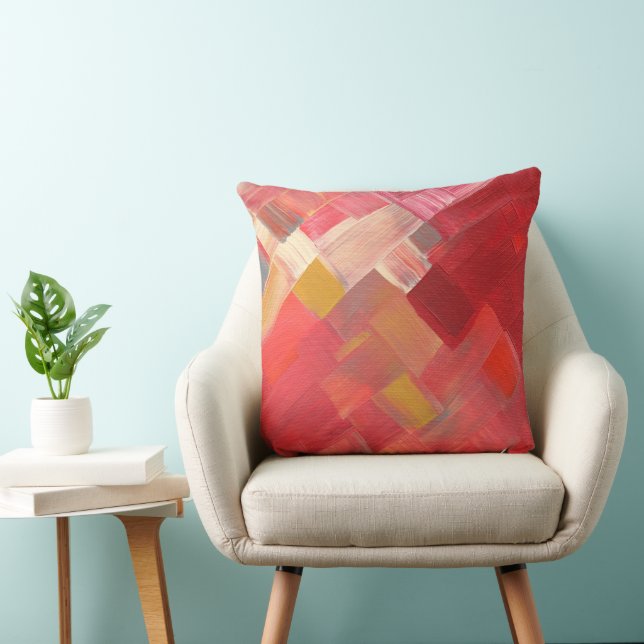 Geometric Abstract Brushstrokes Red, Pink & Gold Cushion (Chair)