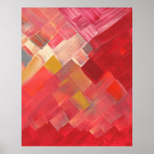 Geometric Abstract Brushstrokes Red, Pink & Gold Poster