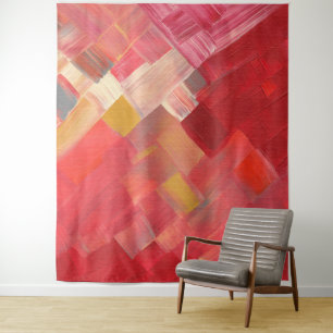 Geometric Abstract Brushstrokes Red, Pink & Gold Tapestry