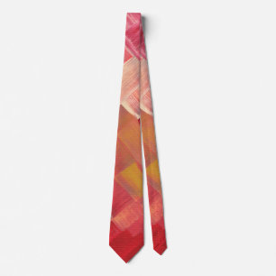 Geometric Abstract Brushstrokes Red, Pink & Gold Tie