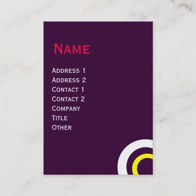 GEOMETRIC ABSTRACT CIRCLES Purple Yellow White Business Card (Front)
