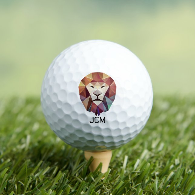 Geometric Abstract Colourful Lion w/ Monogram Golf Balls (Insitu Tee)