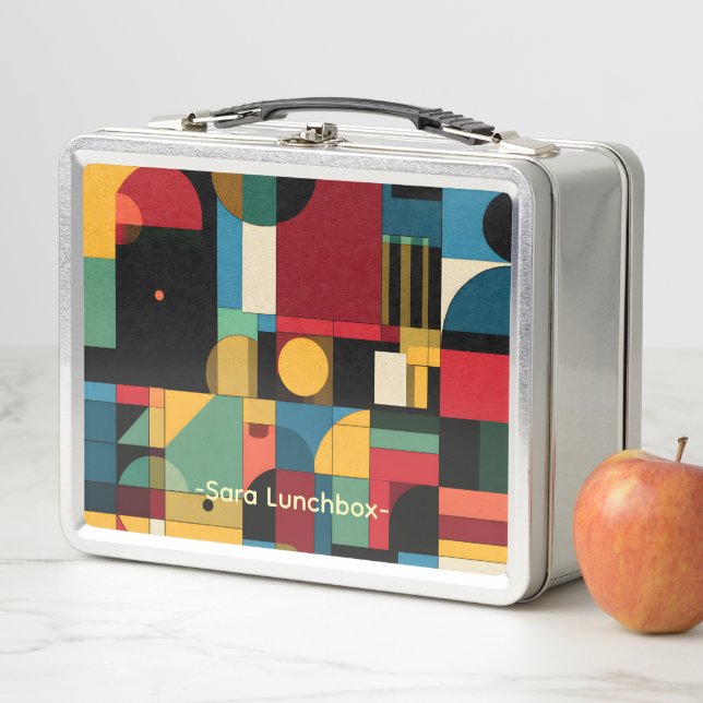 Geometric Abstract Custom Name Metal Lunch Box (In Situ)