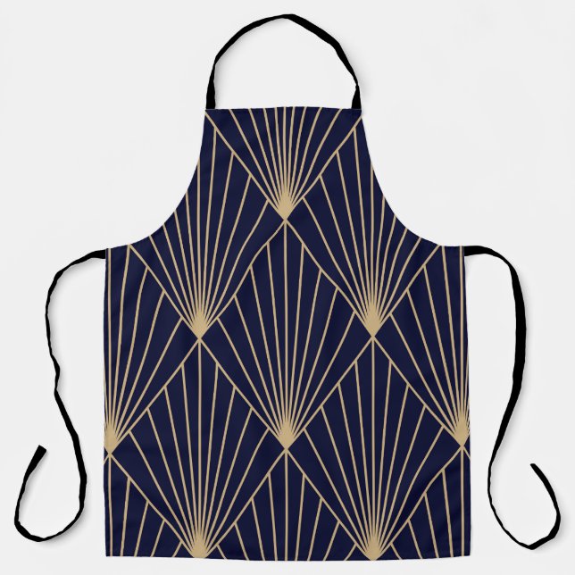 Geometric Abstract Dark Blue Gold Apron (Front)