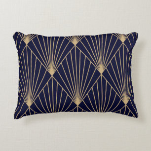 Geometric Abstract Dark Blue Gold Decorative Cushion