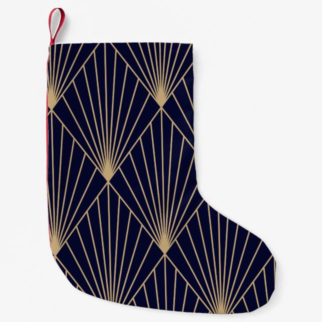 Geometric Abstract Dark Blue Gold Small Christmas Stocking (Front)