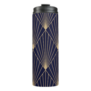 Geometric Abstract Dark Blue Gold Thermal Tumbler
