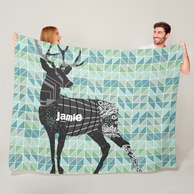 Geometric Abstract Deer Steam Punk Pattern Fleece Blanket (In Situ)
