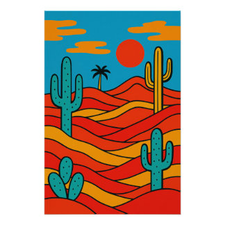 Geometric Abstract Desert Landscape Poster
