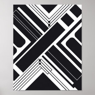 Geometric Abstract Design in Black and White Poster