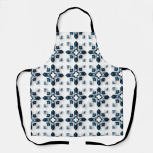Geometric Abstract Design in Blue and White Apron