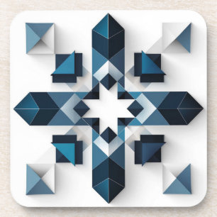 Geometric Abstract Design in Blue and White Coaster