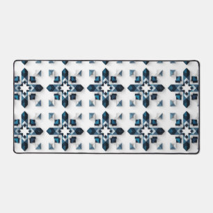 Geometric Abstract Design in Blue and White Desk Mat