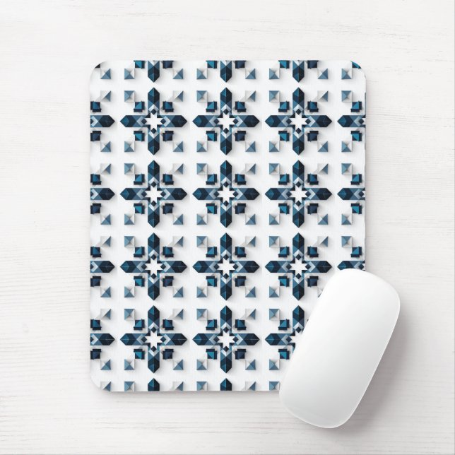 Geometric Abstract Design in Blue and White Mouse Pad (With Mouse)
