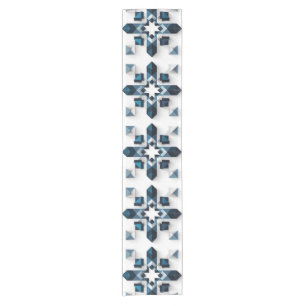 Geometric Abstract Design in Blue and White Short Table Runner