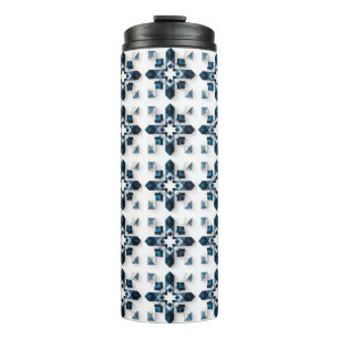 Geometric Abstract Design in Blue and White Thermal Tumbler