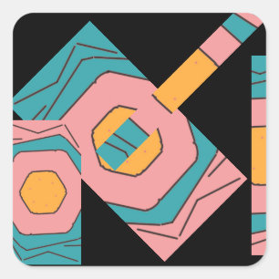 Geometric Abstract Design Turquoise, Gold, Pink Square Sticker