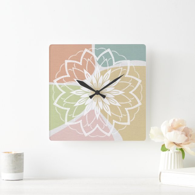 Geometric Abstract Flower Mandala  Square Wall Clock (Home)