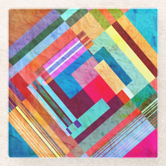 Geometric abstract, graphic colour background. glass coaster (Front)