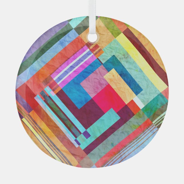 Geometric abstract, graphic colour background. glass tree decoration (Front)