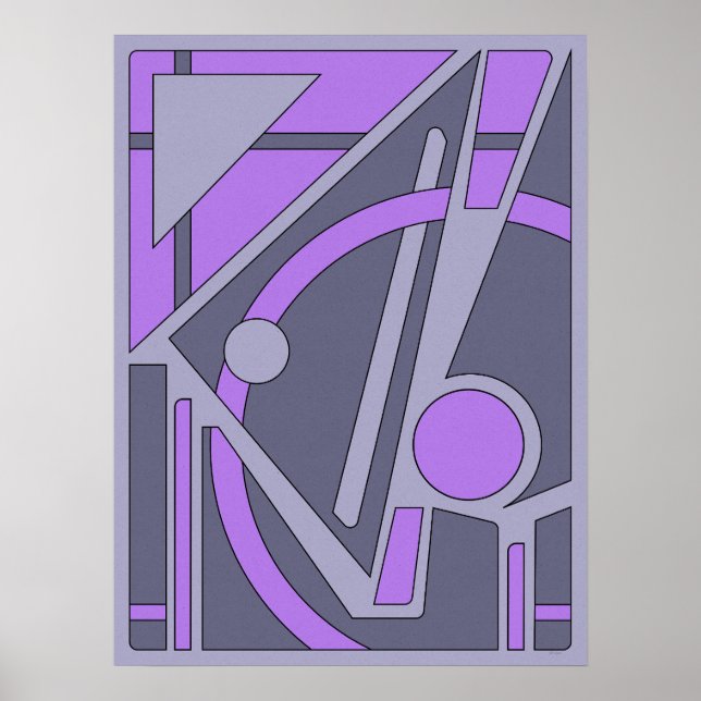 Geometric Abstract in Lavender and Grey Poster (Front)