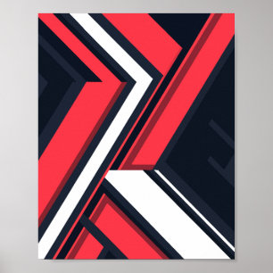 Geometric Abstract in Red, White and Black Poster