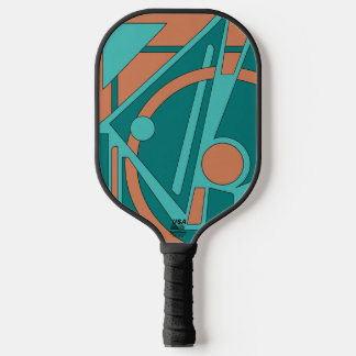 Geometric Abstract in Teal and Coral Pickleball Paddle