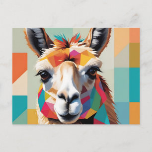 Geometric Abstract Llama Portrait with Bold Shapes Postcard