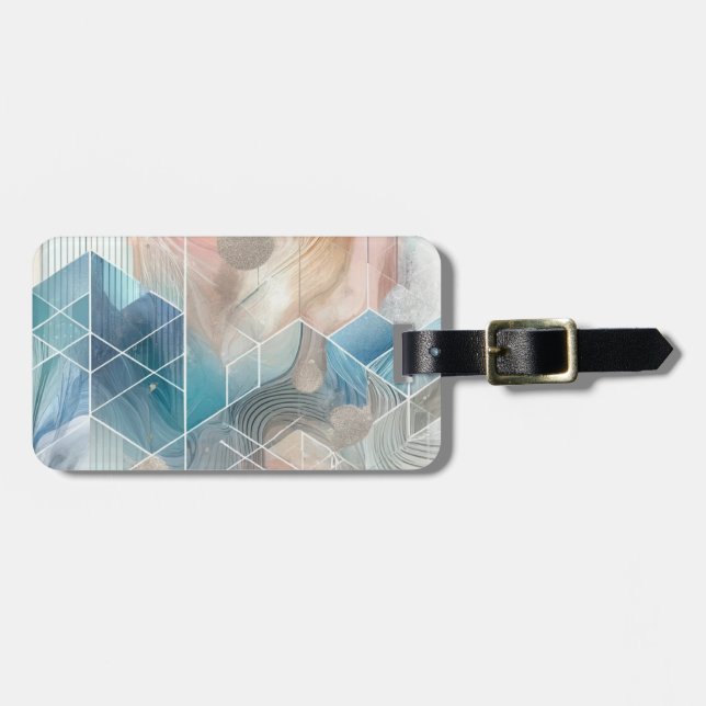 Geometric Abstract Luggage Tag – Blue & Neutral De (Front Horizontal)
