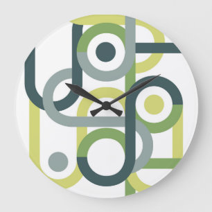 Geometric abstract midcentury beige green throw pi large clock