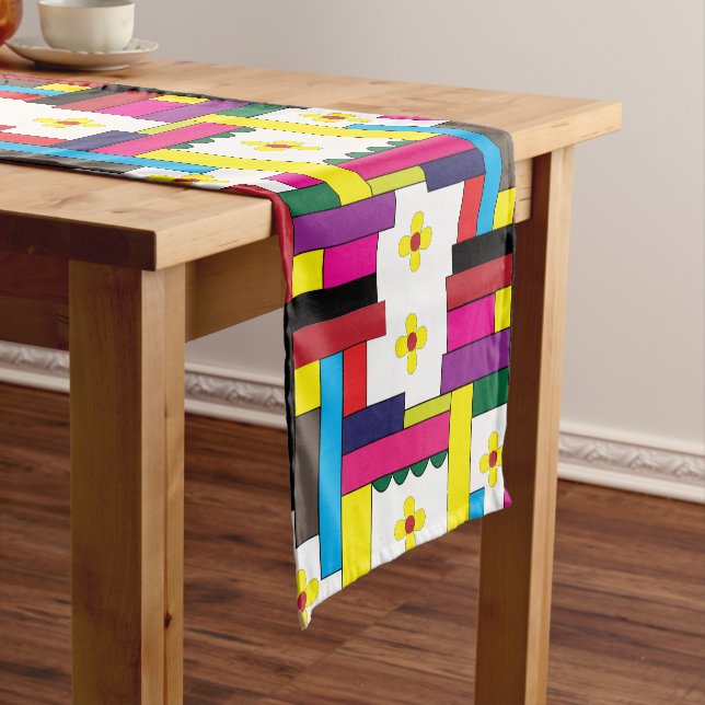 Geometric Abstract Modern Colourful Short Table Runner (In Situ)