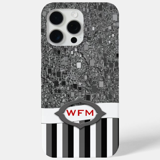 Geometric Abstract Monogram Black White Stripes Case-Mate iPhone Case (Back)