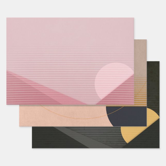 Geometric Abstract Moon Pyramid Modern Chic 3-pce Wrapping Paper Sheet (Set)