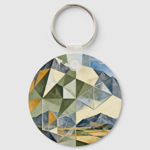Geometric Abstract Mountain Landscape Key Ring