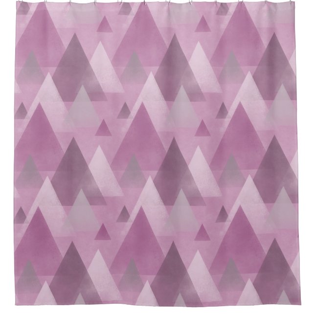 Geometric Abstract Mountains, Pink, Grey Shower Curtain (Front)