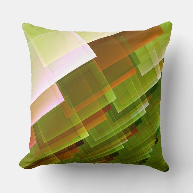 Geometric abstract orange green pattern cushion (Front)