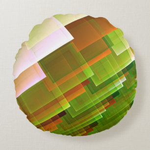 Geometric abstract orange green pattern round cushion