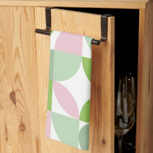 Geometric Abstract Pattern Pink and Green Tea Towel