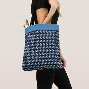 GEOMETRIC ABSTRACT PATTERNED BLUE BLACK RED CIRLCE TOTE BAG