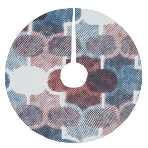 Geometric Abstract Red Blue Pattern Brushed Polyester Tree Skirt