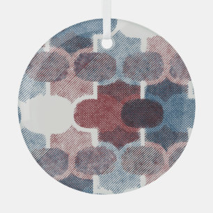 Geometric Abstract Red Blue Pattern Glass Tree Decoration
