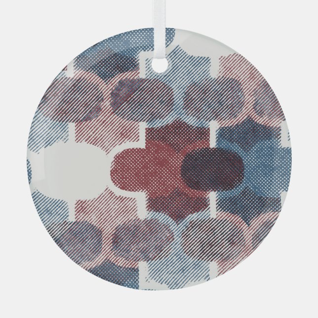 Geometric Abstract Red Blue Pattern Glass Tree Decoration (Front)