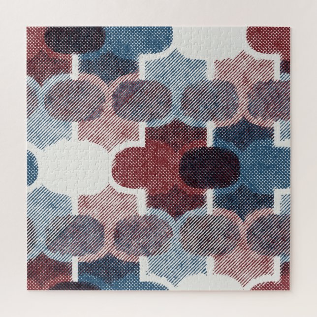 Geometric Abstract Red Blue Pattern Jigsaw Puzzle (Vertical)